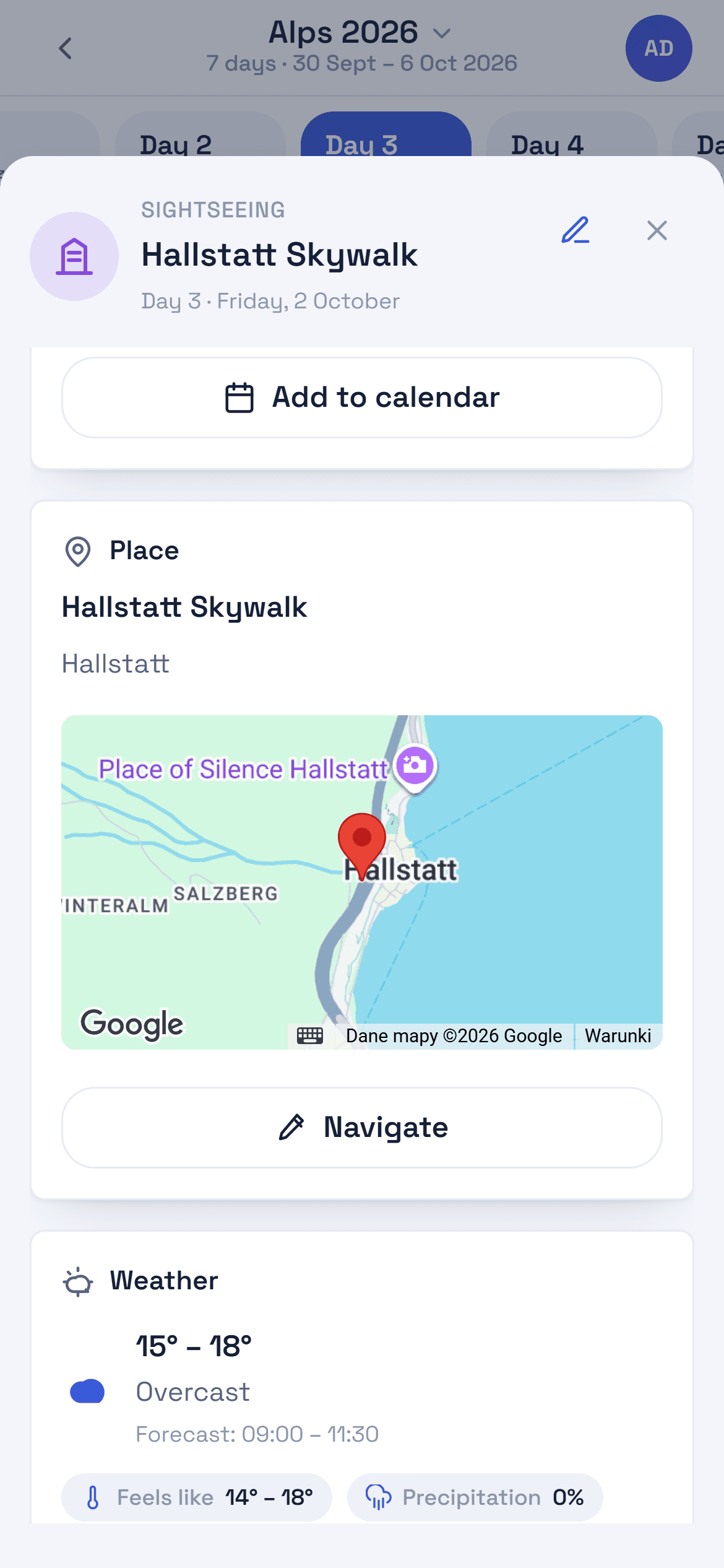 Screenshot: activity details with ratings and photos