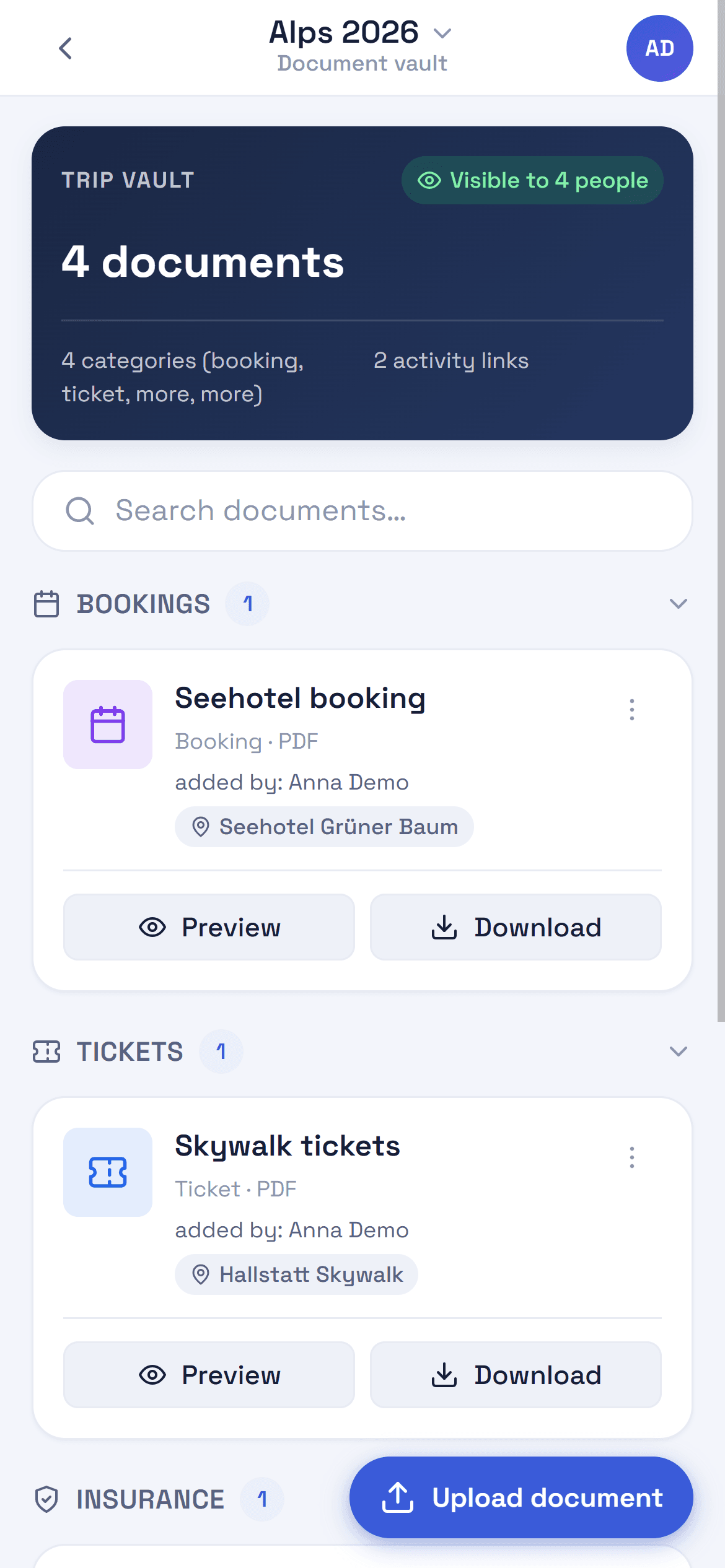 Screenshot: document vault